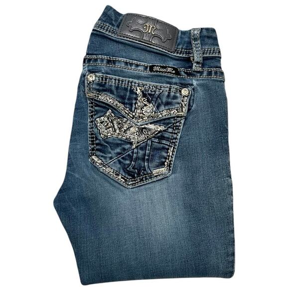 Miss Me Sequin Layered Cross Mid-Rise Easy Skinny Jeans - Picture 1 of 6